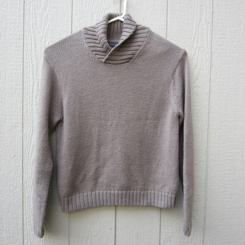 Banana Republic Sweater Mens XL Beige Shawl Collar 100%‎ Wool Knit Heavy Grandpa
